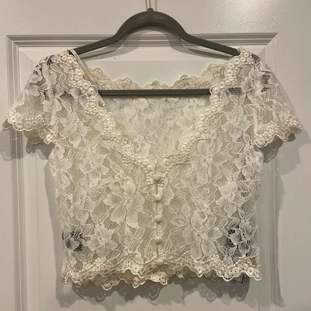 BHLDN ivory lace wedding dress topper